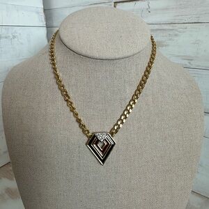 VINTAGE Givenchy Gold with Black and Red Enamel Rhombus Necklace